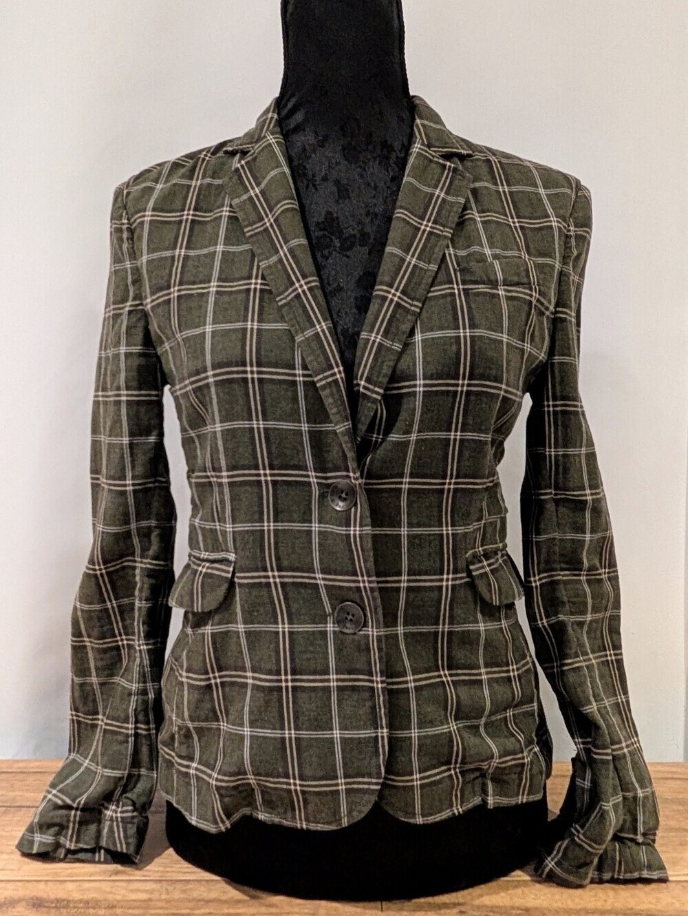 Rag And Bone Olive Plaid Women’s Single Breasted Tailored Blazer Size Small